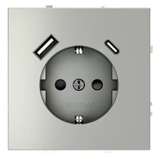 Изображение Розетка USB А+С с заземлением и шторками Voltum S70, сталь (механизм + накладка)
