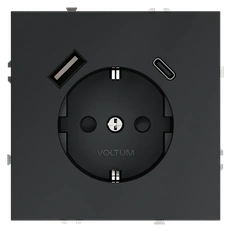 Изображение Розетка встраиваемая VOLTUM S70 с заземлением и защитными шторками 16А с USB А+С (графит)